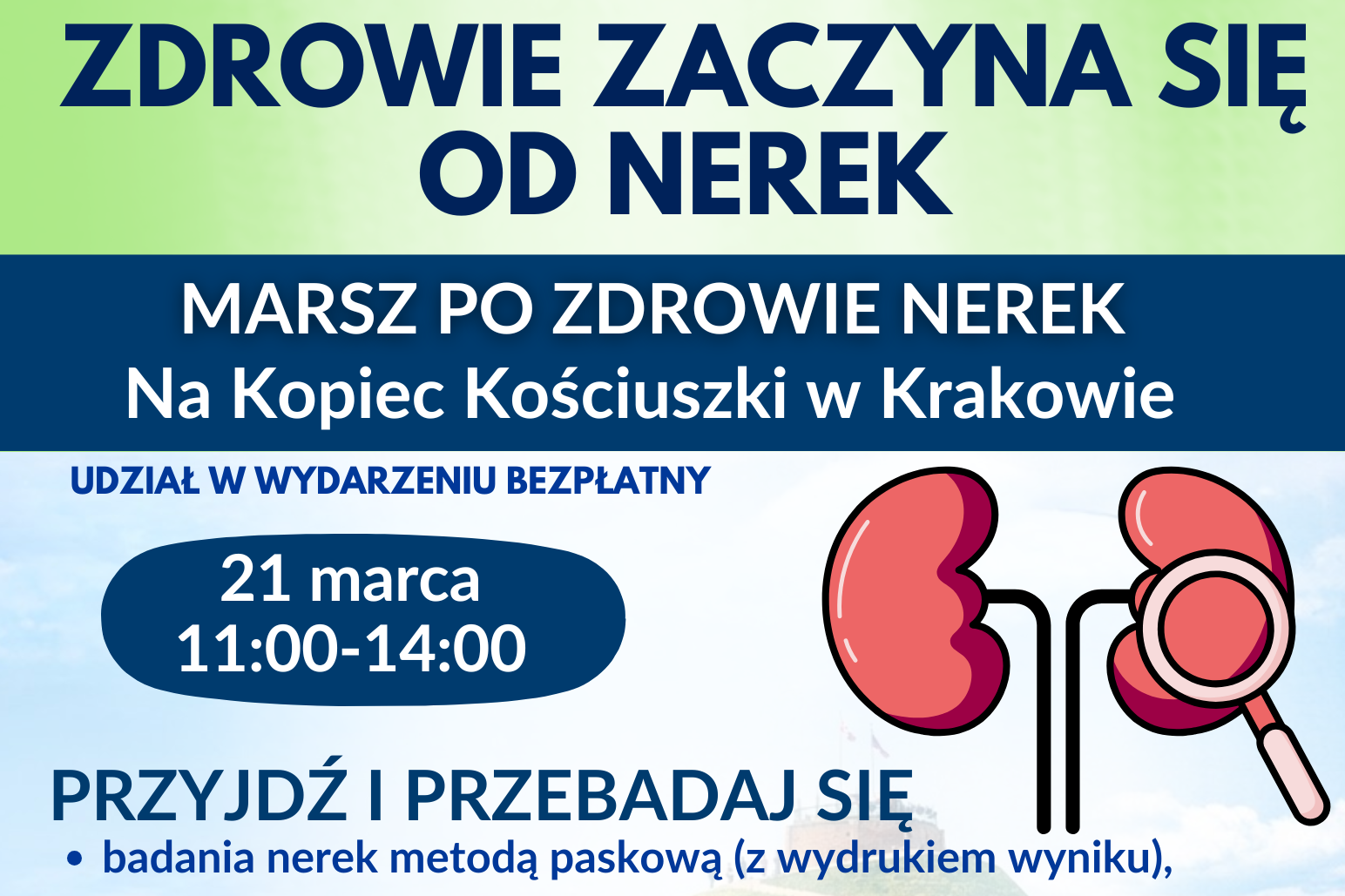 Baner - Marsz po zdrowie nerek na Kopiec Kościuszki – 21 marca