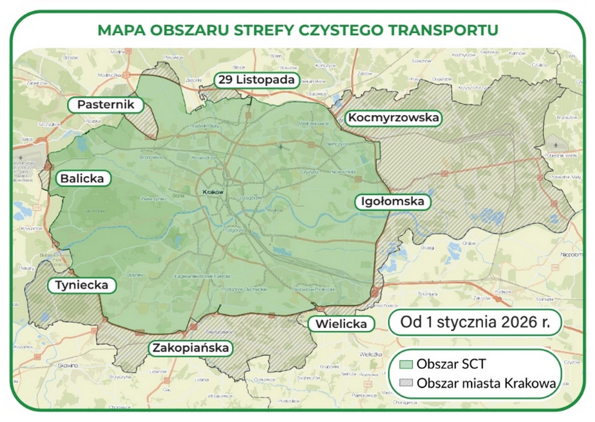 mapa: Strefa Czystego Transportu w Krakowie