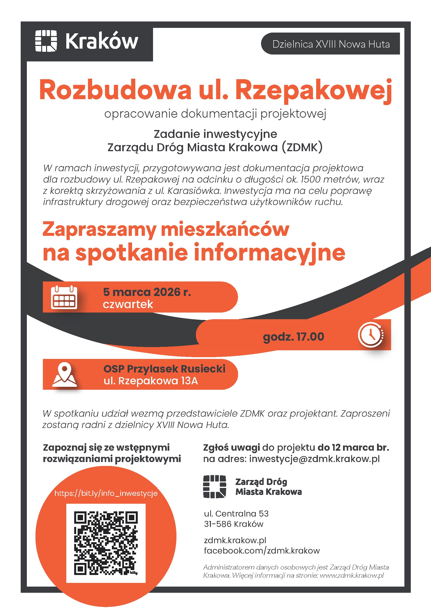 Ulotka: Spotkanie informacyjne - Rozbudowa ul. Rzepakowej